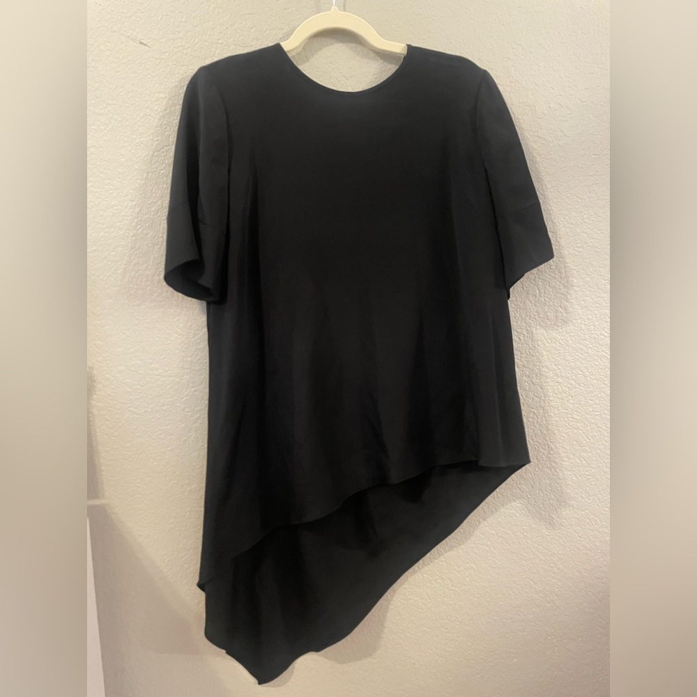 NWT Black Saint John Asymmetric Silk Blouse Size Medium